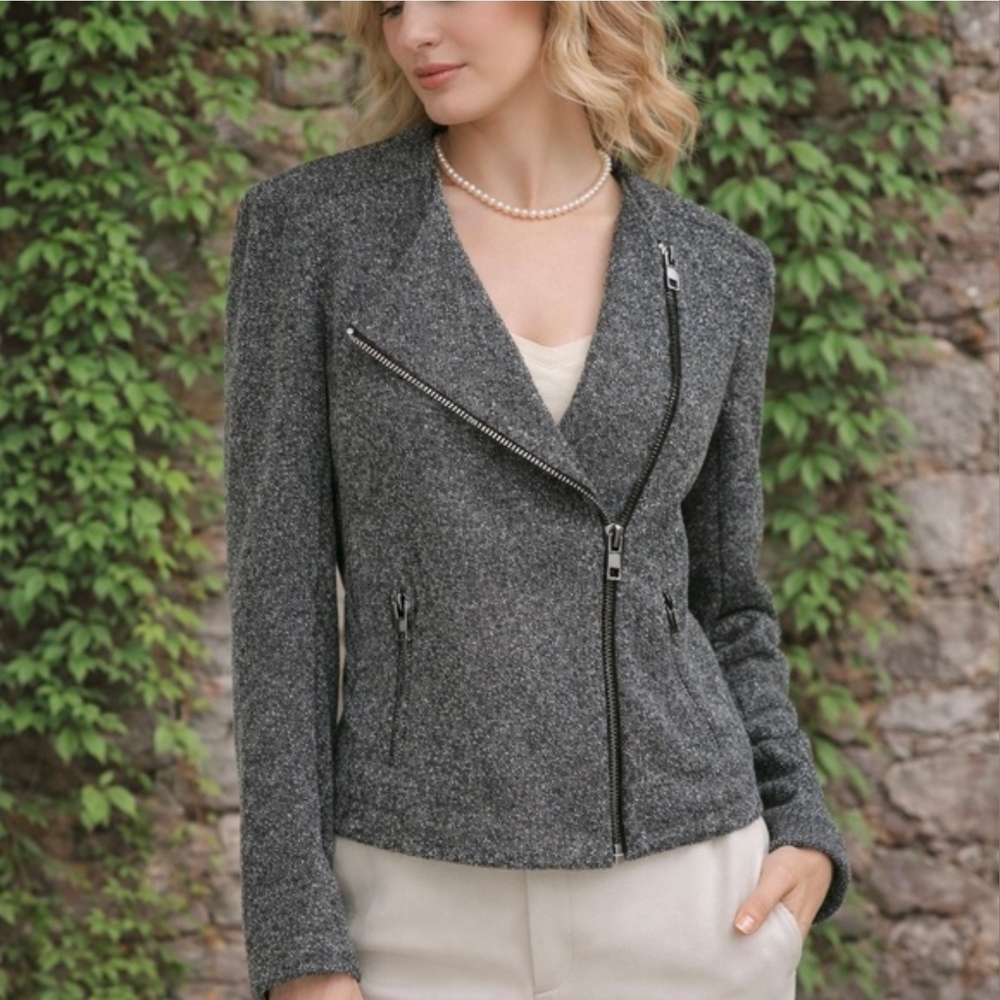 Catherine Malandrino Charcoal Gray Asymmetric Zip Blazer